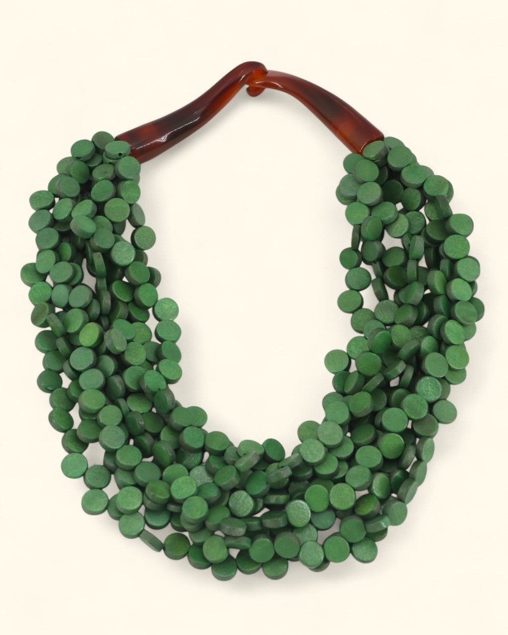 Multi-Strand Green Wood Collar with Horn Hook