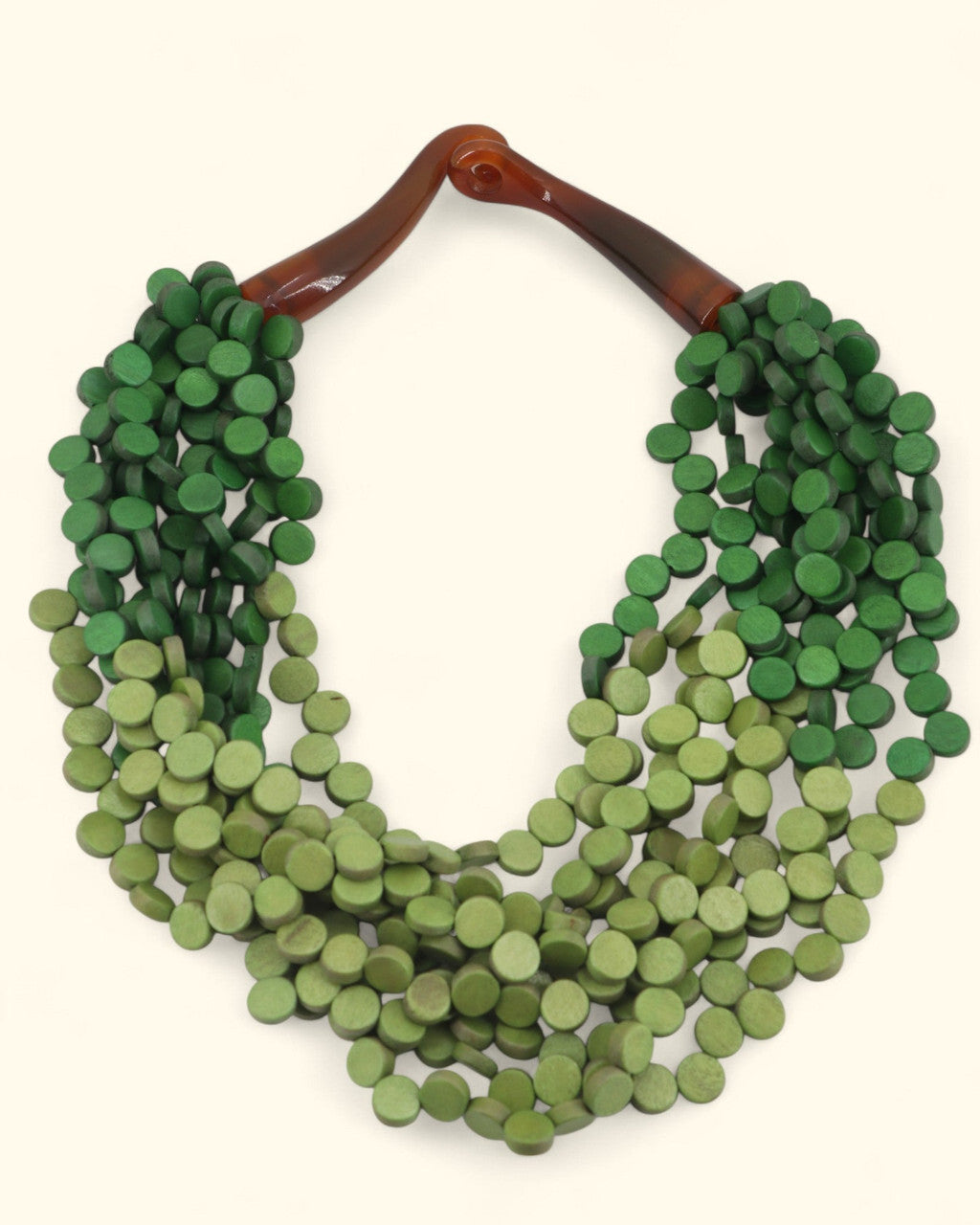 Twisted Multi-Strand Green Wood Disc Necklace