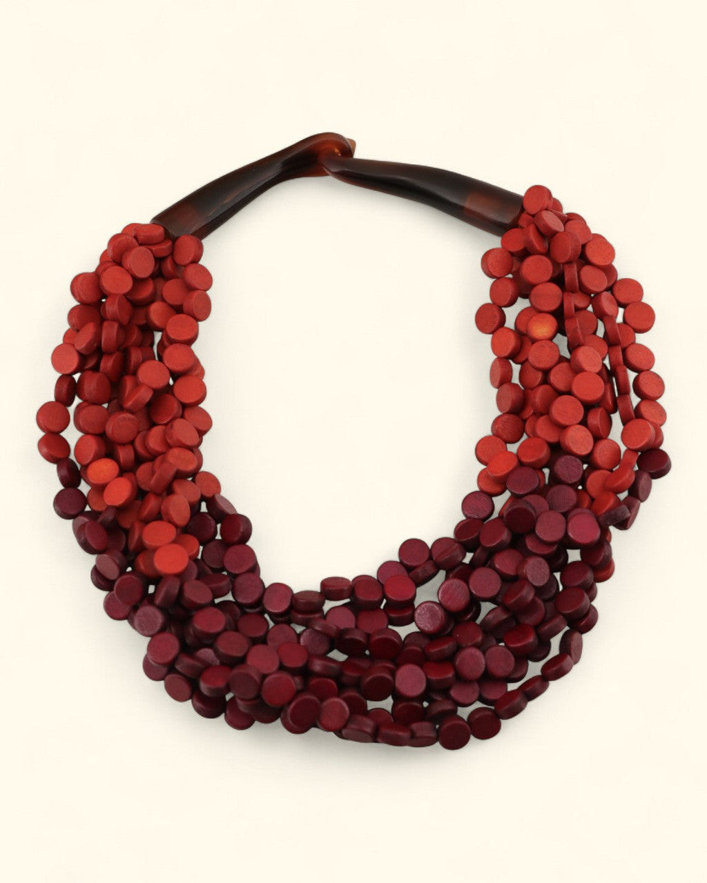 Twisted Wood Disc Necklace, Red to Burgundy