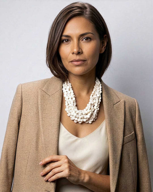 White Disc Multi-Strand Collar Necklace