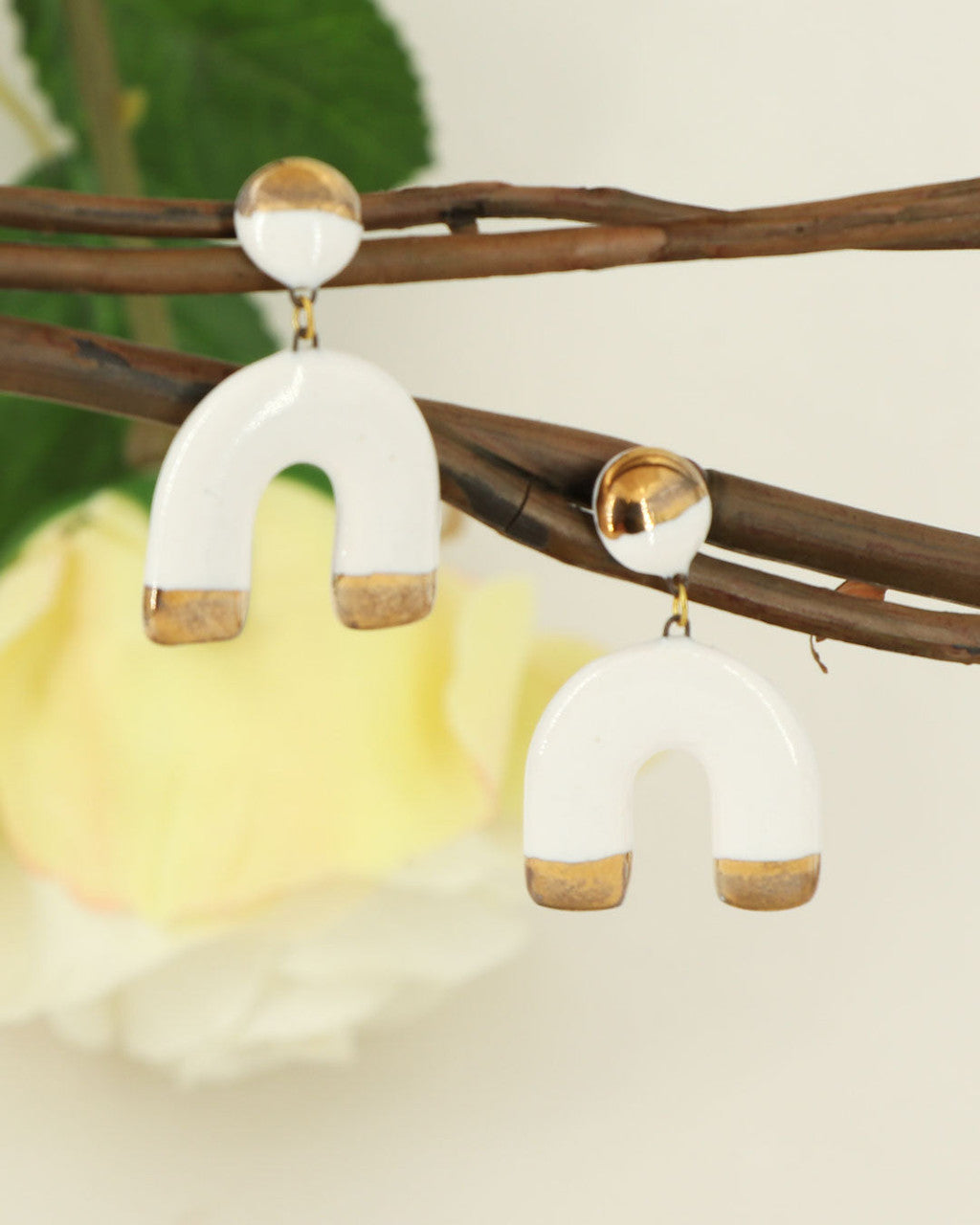 Gold-Dipped Ceramic Arch Earrings