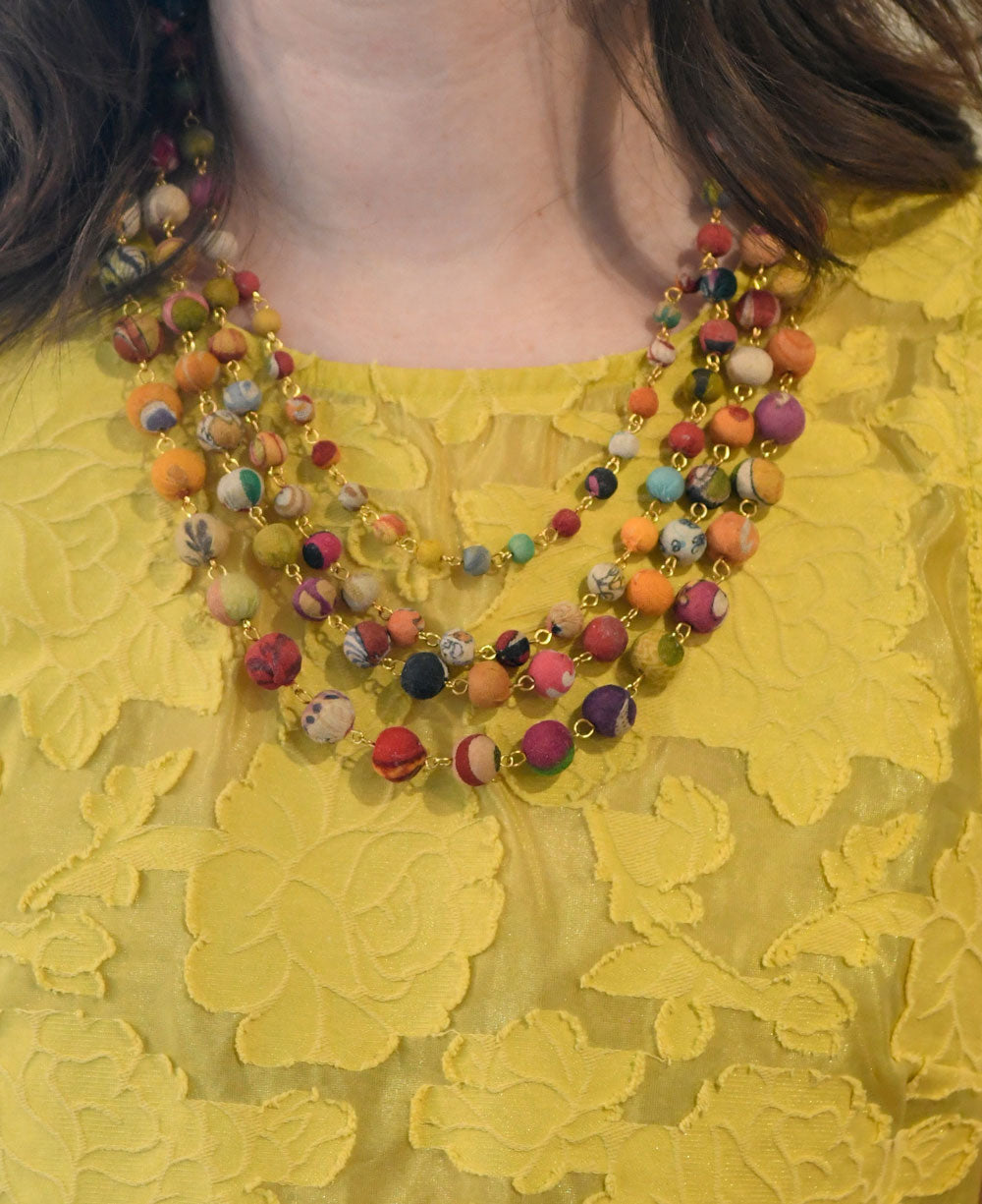 Four-Strand Fabric-Wrapped Bead Necklace