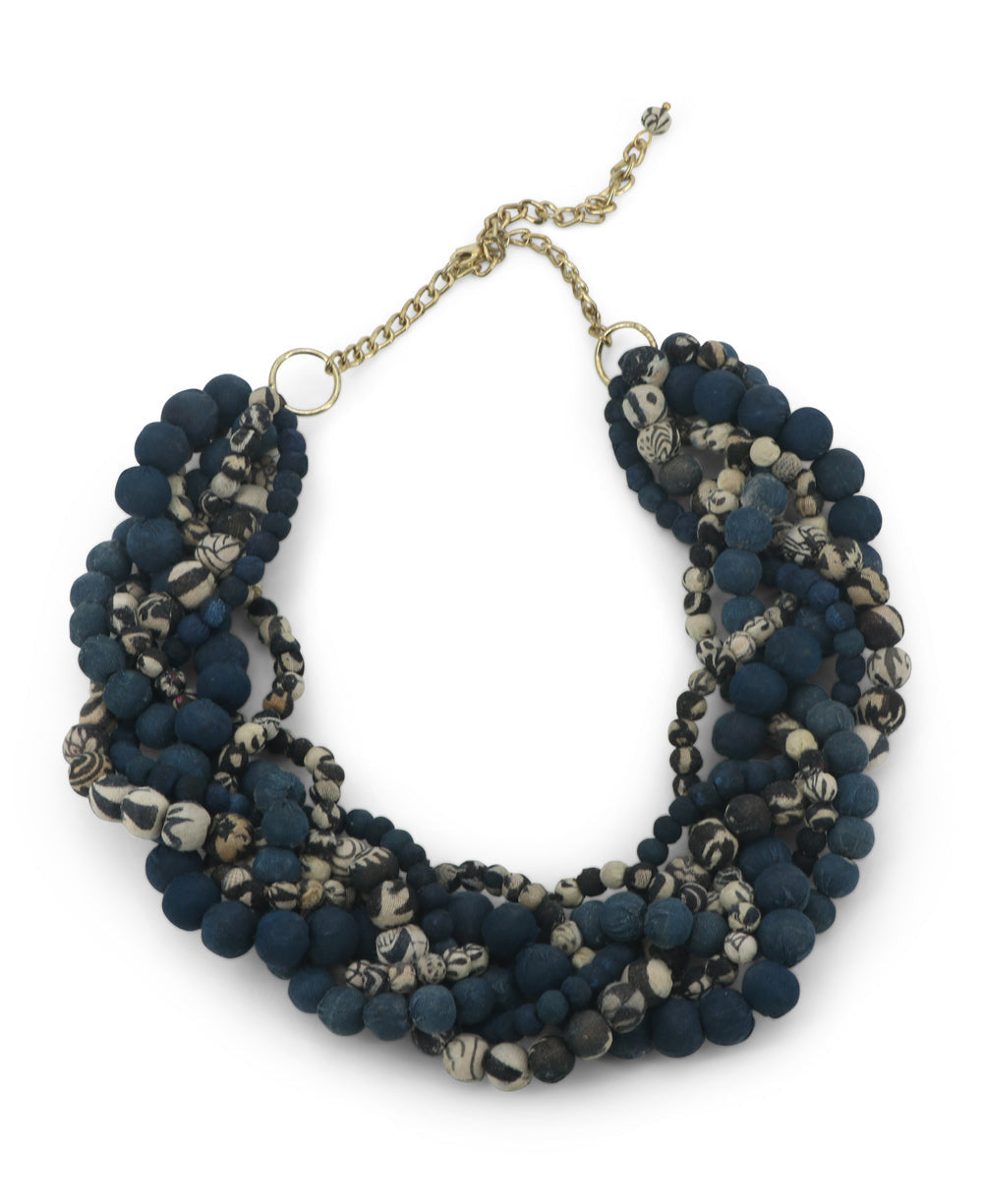Braided Indigo Kantha Bead Collar