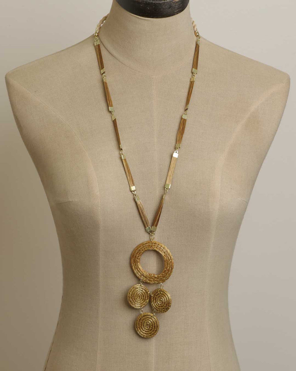 Coiled Hoop and Spiral Medallion Pendant Necklace