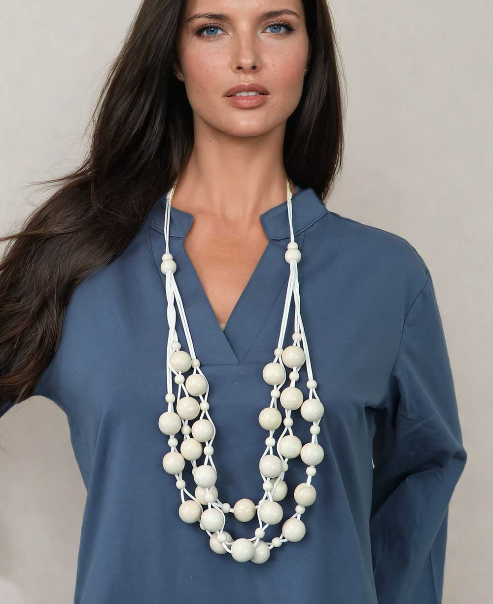 Cascading Ivory Wood Bead Necklace