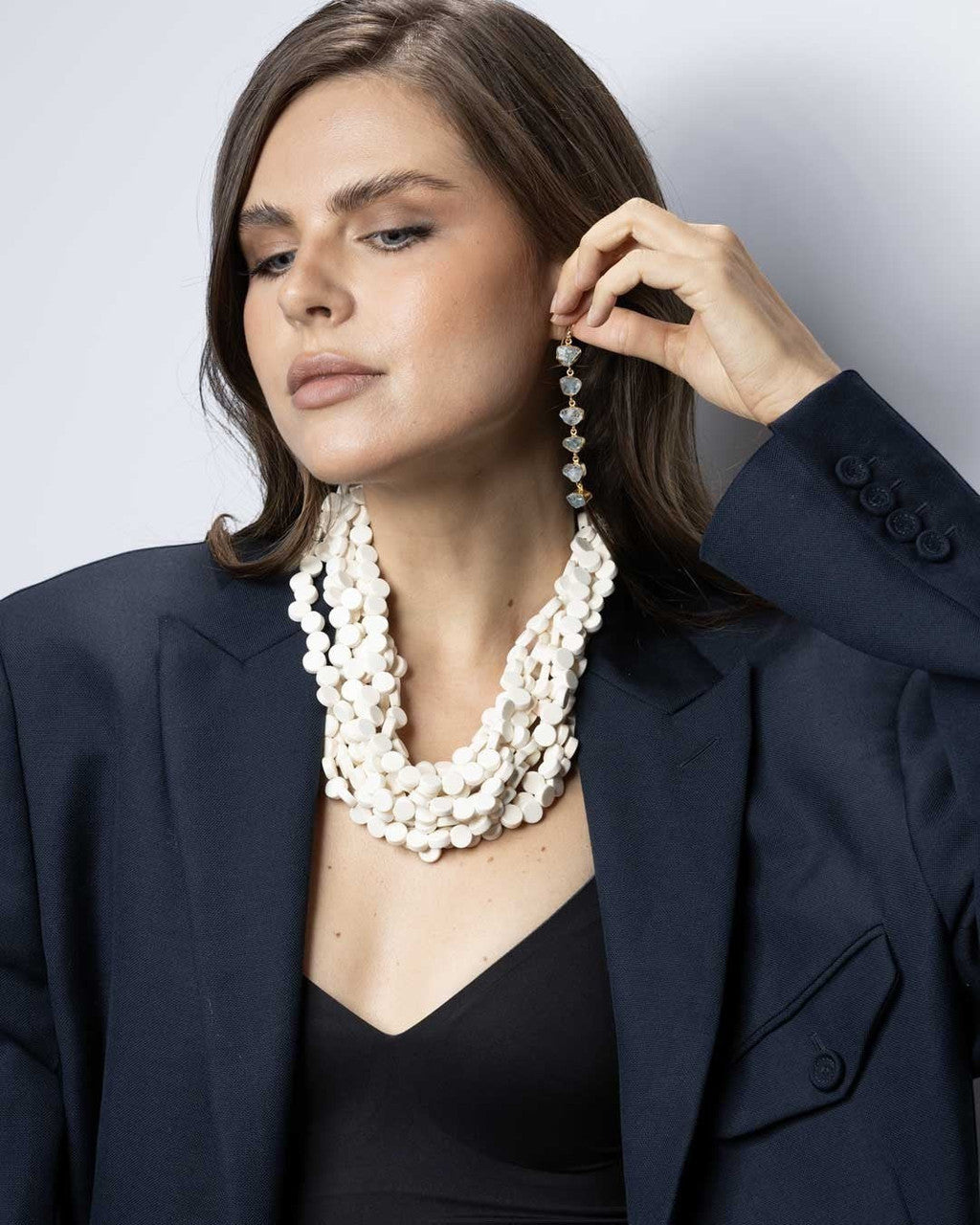 White Disc Multi-Strand Collar Necklace