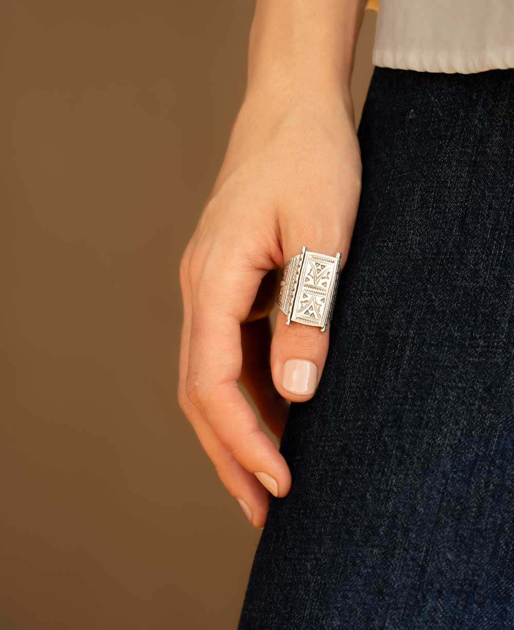 Etched Silver Panel Ring