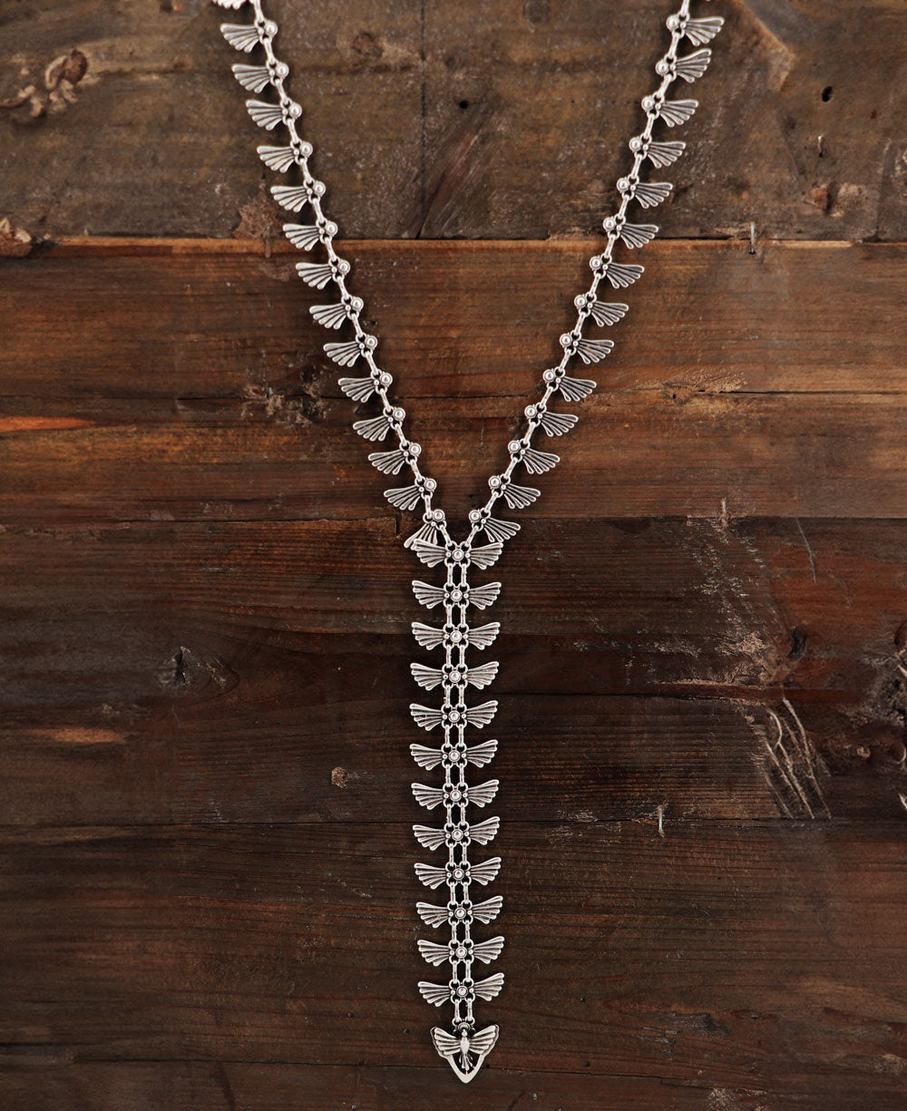 Winged-Tab Silver Y-Necklace
