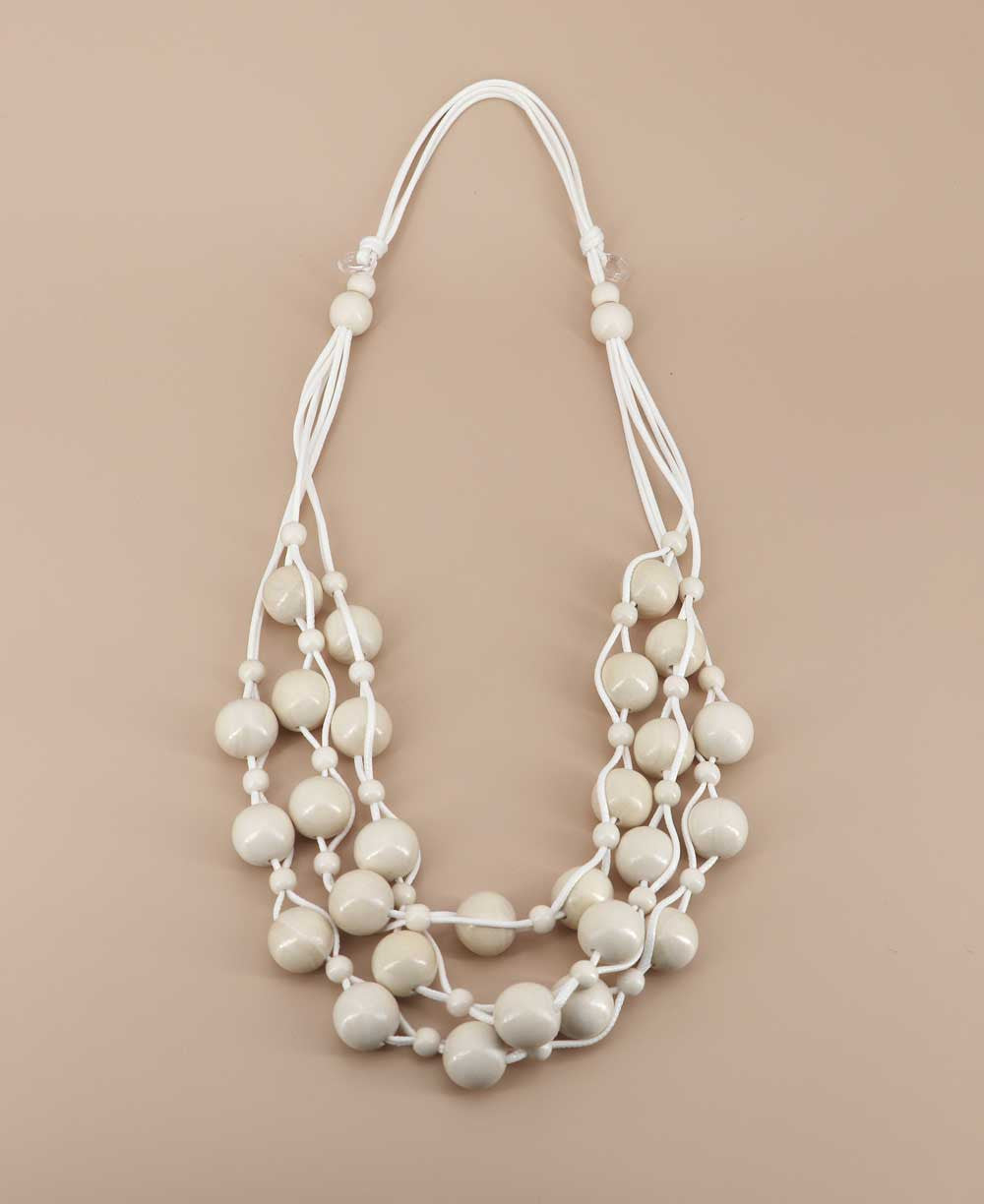 Cascading Ivory Wood Bead Necklace