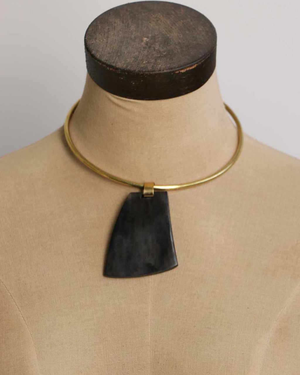 Black Horn Trapezoid Pendant Brass Collar