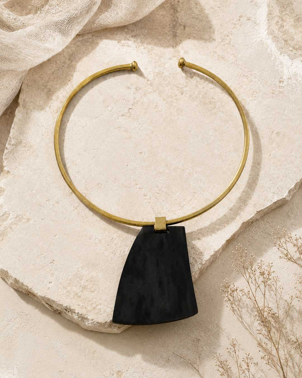 Black Horn Trapezoid Pendant Brass Collar