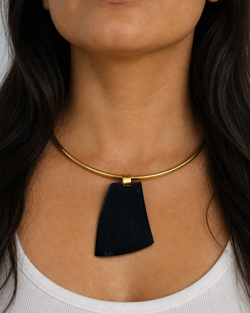 Black Horn Trapezoid Pendant Brass Collar