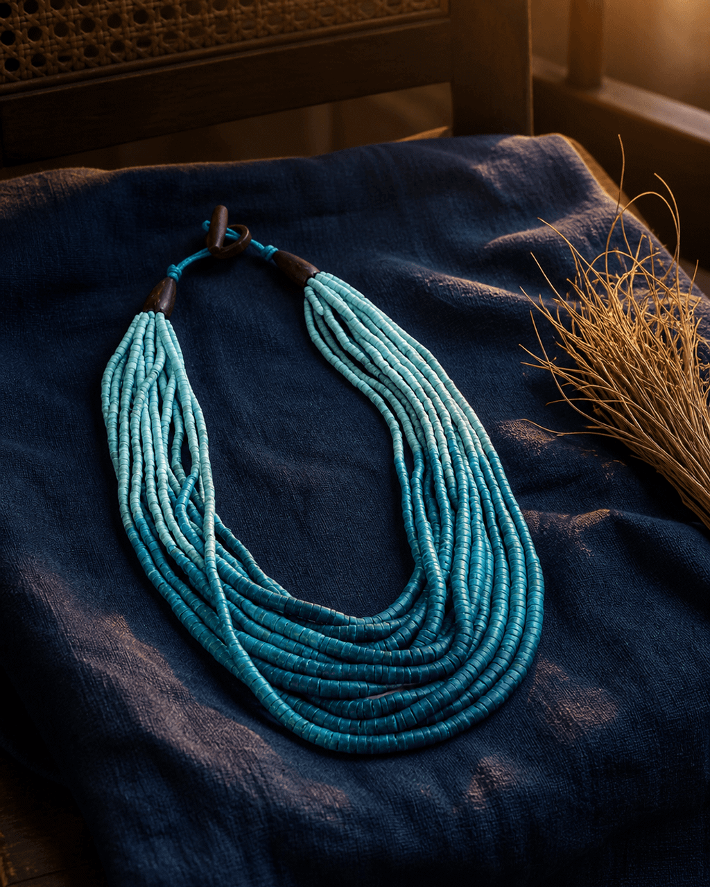 Aqua Ombre Coconut Bead Bib Necklace