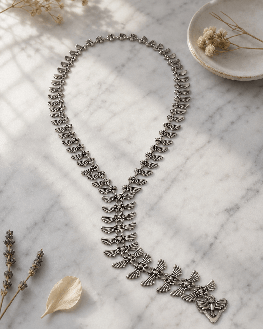 Winged-Tab Silver Y-Necklace