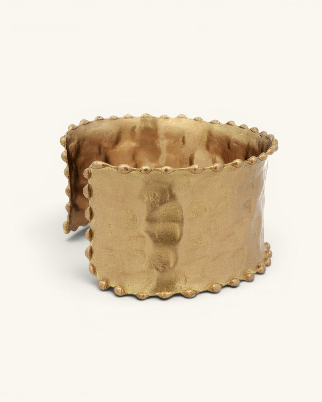 Hammered Brass Cuff with Beaded Rim