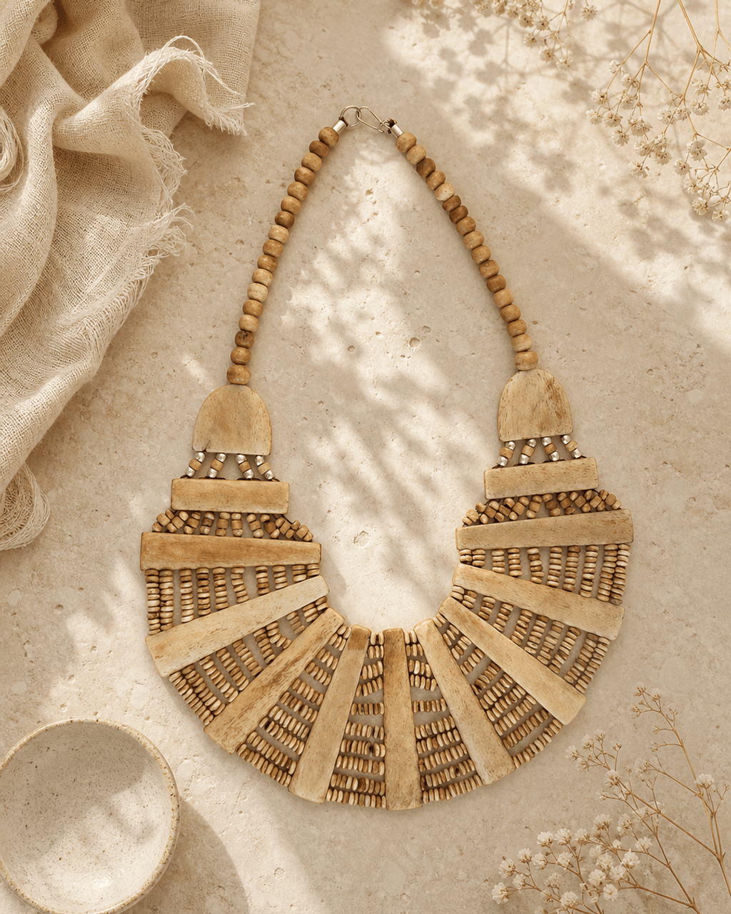 Cream Bone Fan Bib Necklace