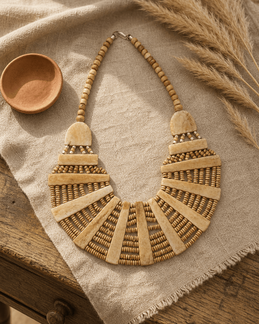 Cream Bone Fan Bib Necklace