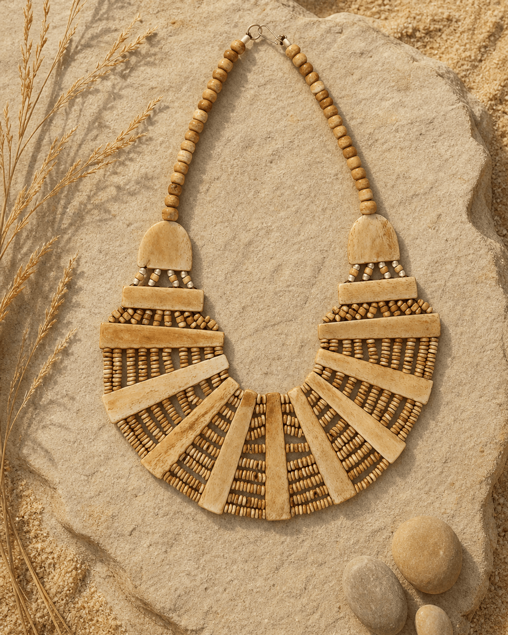 Cream Bone Fan Bib Necklace