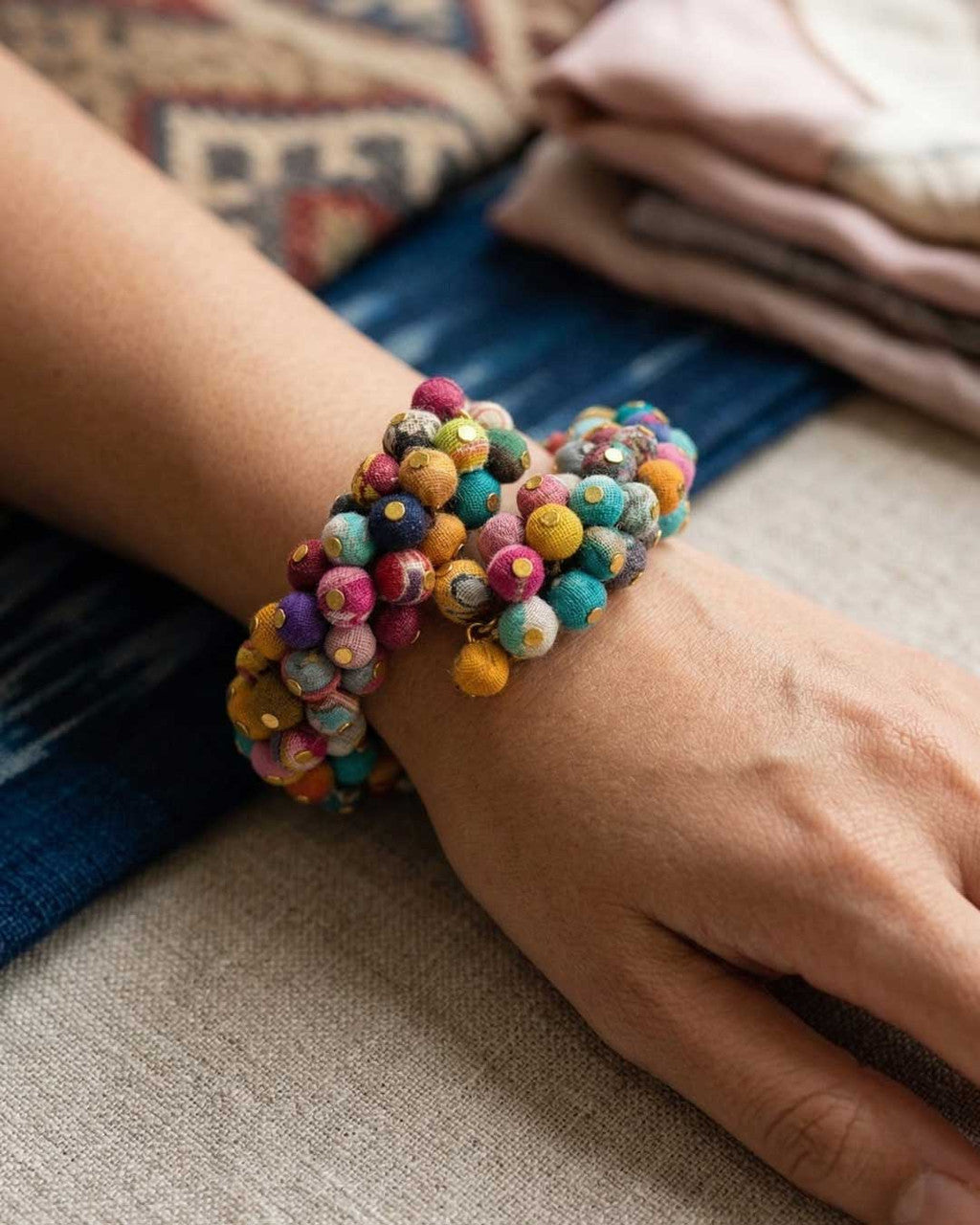 Confetti Kantha Bead Coil Bracelet