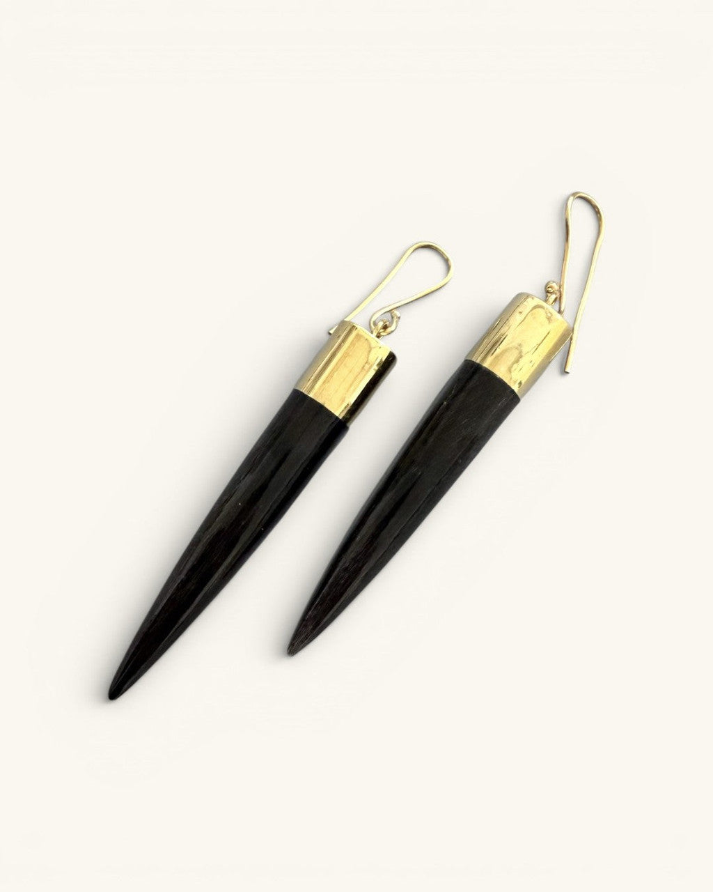 Spike Drop Earrings in Black Horn and Brass