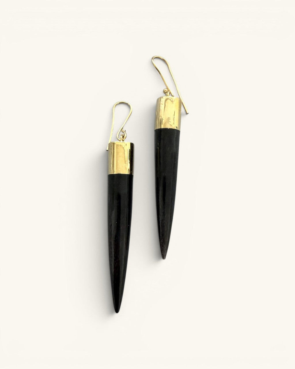 Spike Drop Earrings in Black Horn and Brass