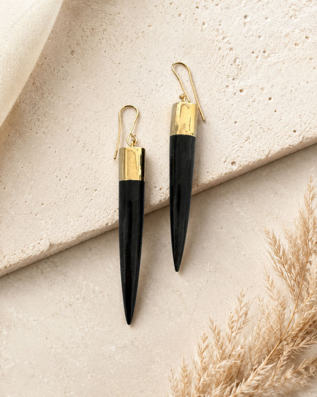 Spike Drop Earrings in Black Horn and Brass