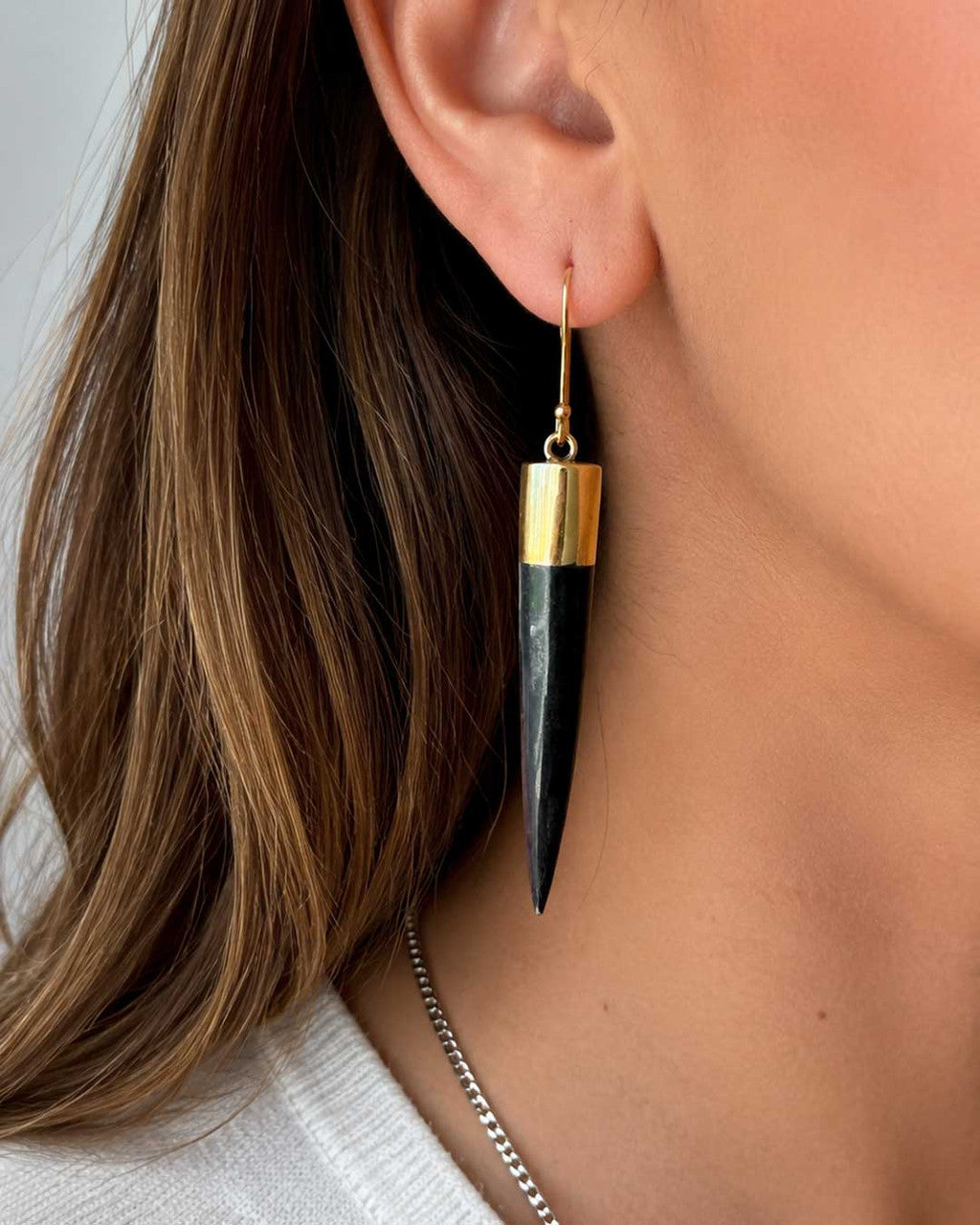 Spike Drop Earrings in Black Horn and Brass