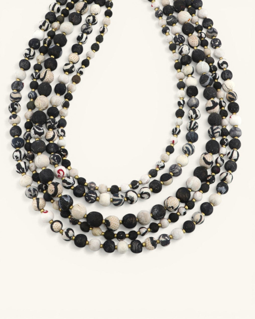 Layered Five-Strand Necklace, Black and Ivory