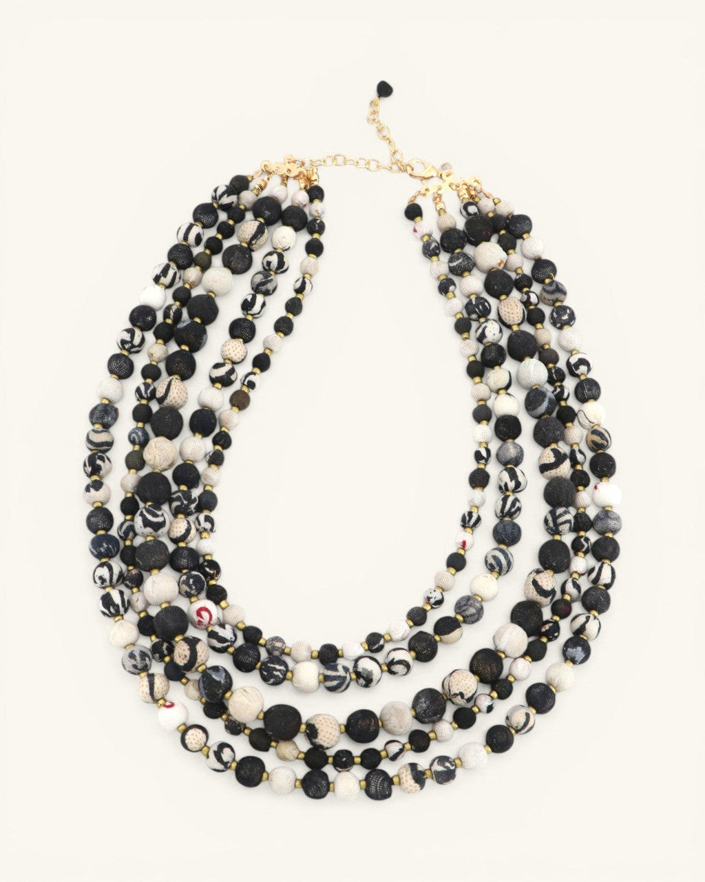 Layered Five-Strand Necklace, Black and Ivory