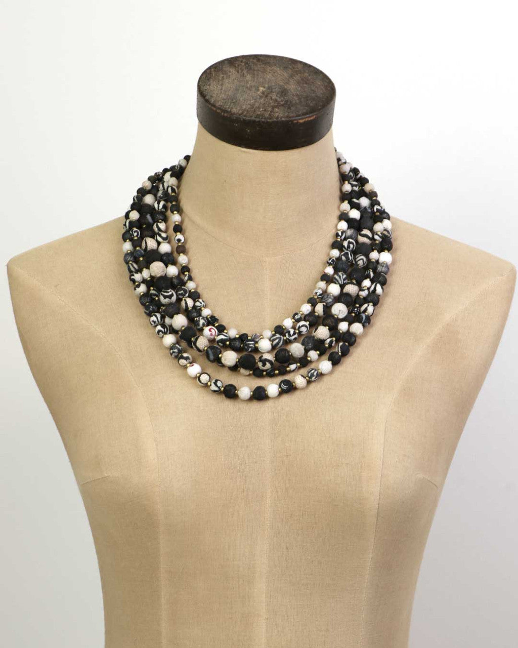 Layered Five-Strand Necklace, Black and Ivory