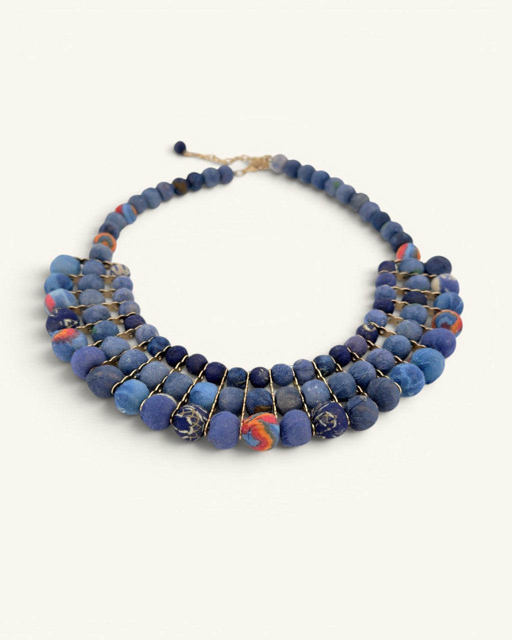 Graduated Textile Bib Necklace in Blue