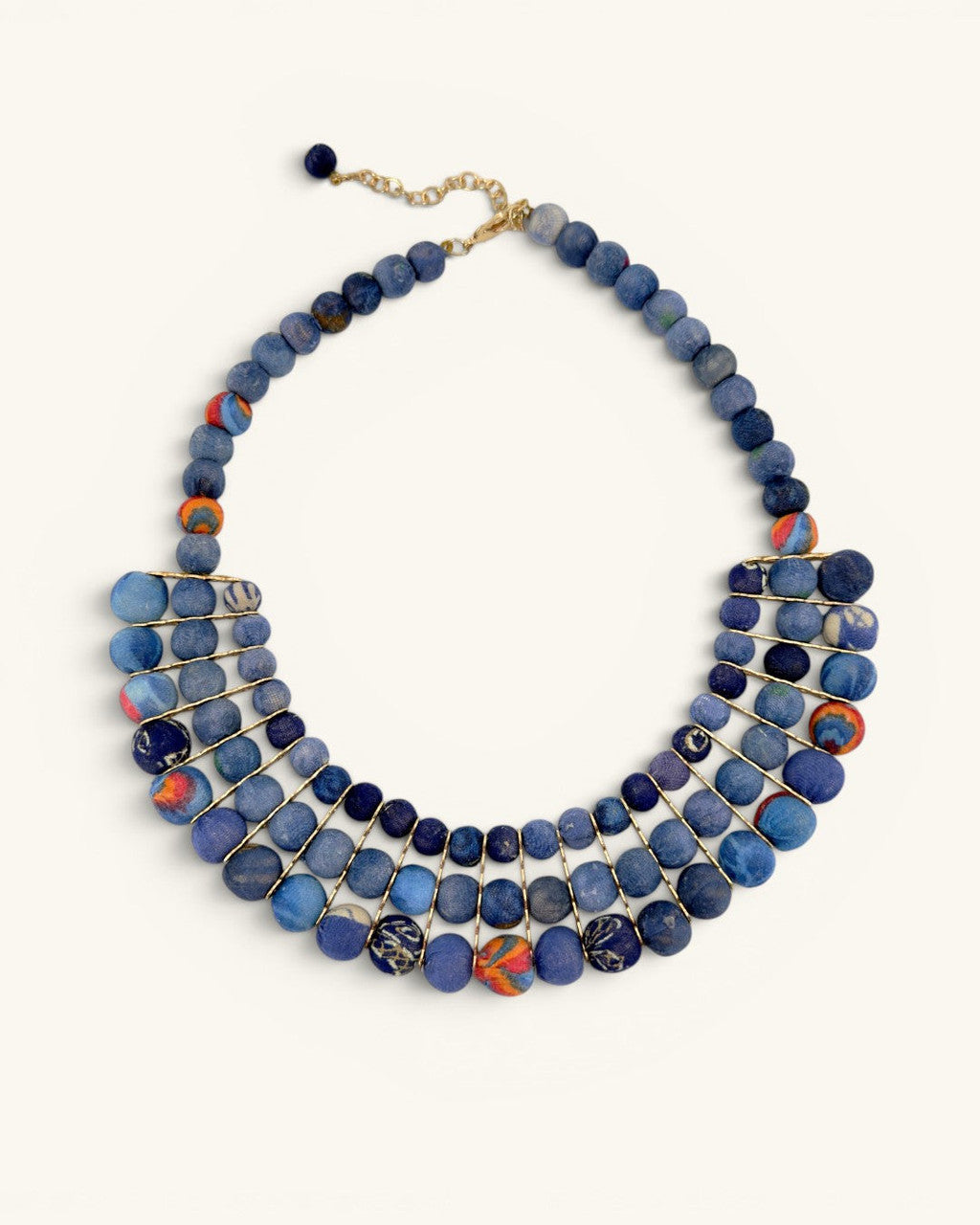 Graduated Textile Bib Necklace in Blue