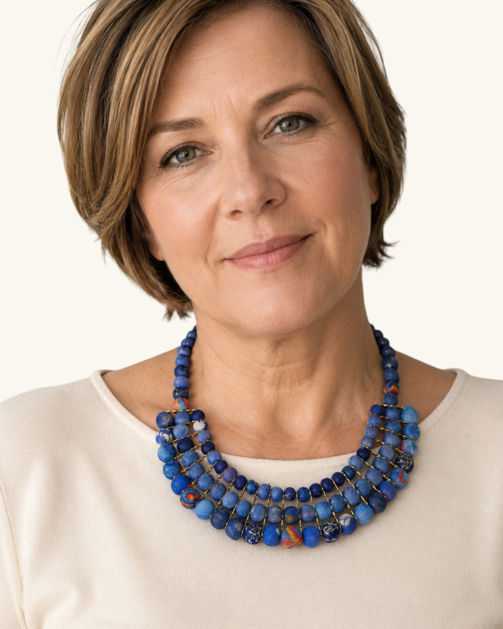 Graduated Textile Bib Necklace in Blue