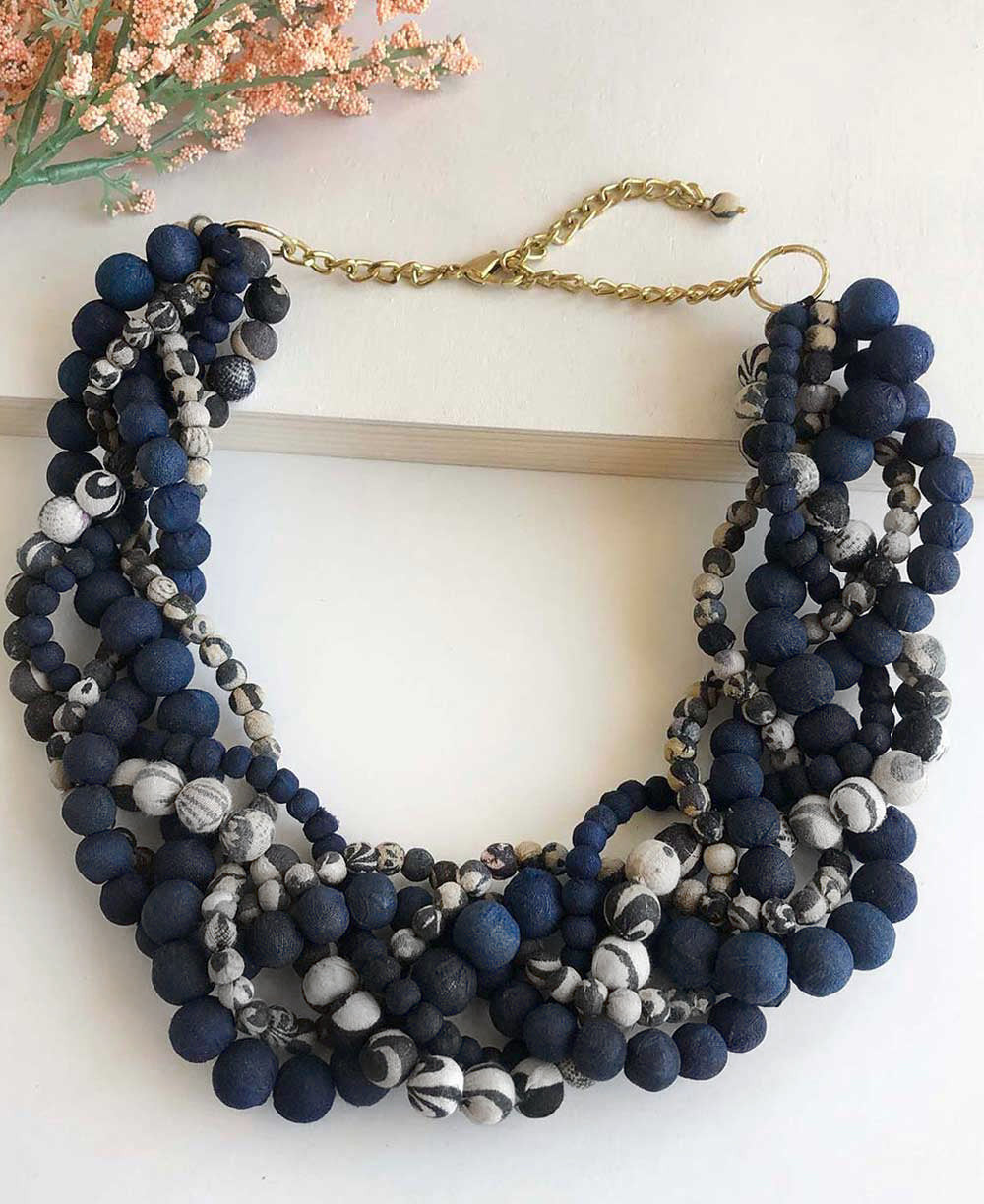 Braided Indigo Kantha Bead Collar