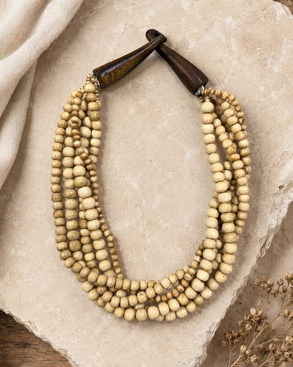 Five-Strand Bone Collar Necklace with Horn Wedge Closure