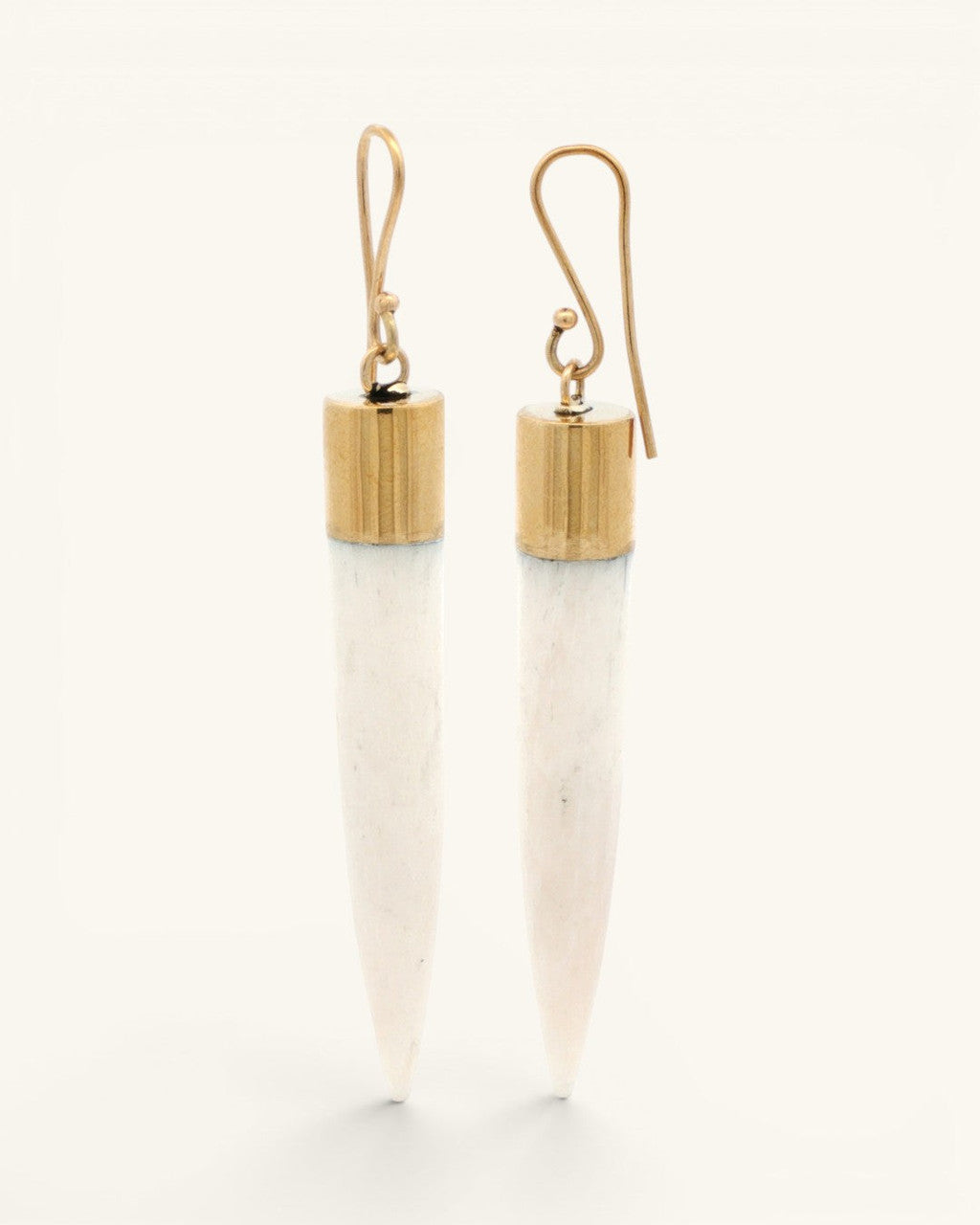 Ivory Spike Dangle Earrings with Brass Caps