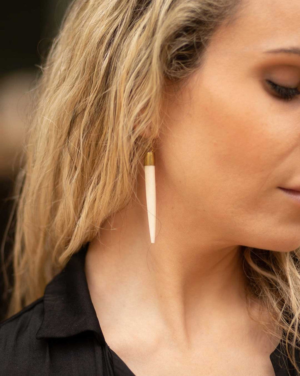 Ivory Spike Dangle Earrings with Brass Caps