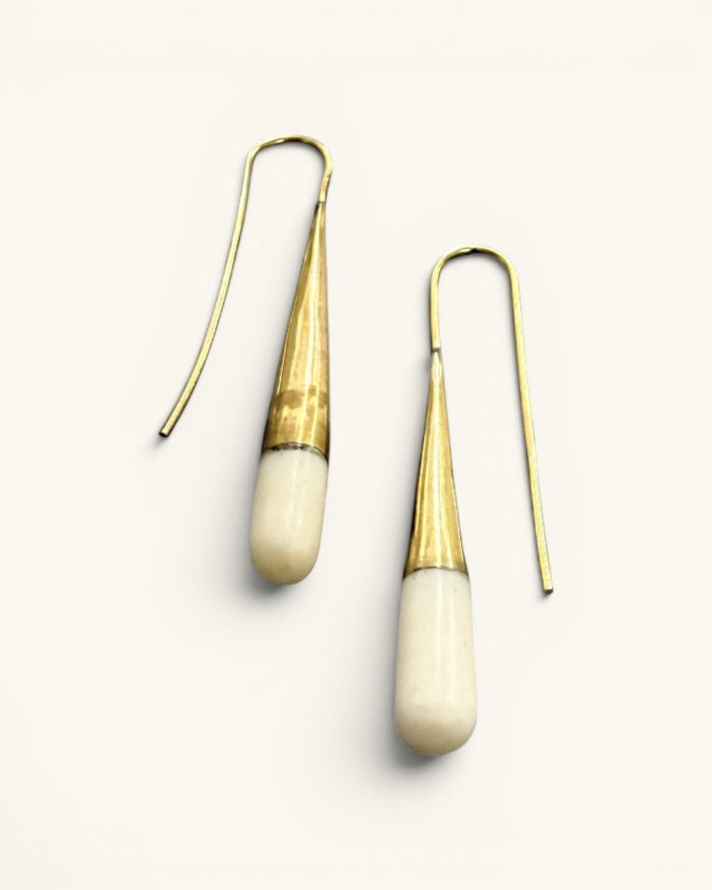 Long Brass Cone Threader Earrings with Bone Tips