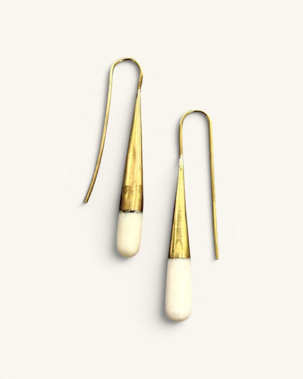 Long Brass Cone Threader Earrings with Bone Tips