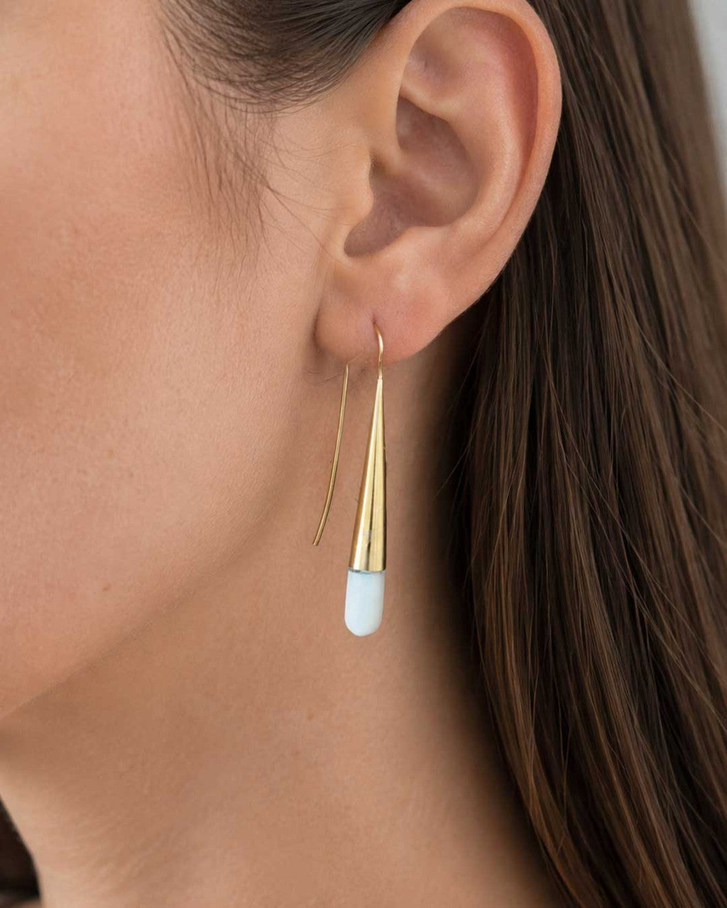 Long Brass Cone Threader Earrings with Bone Tips