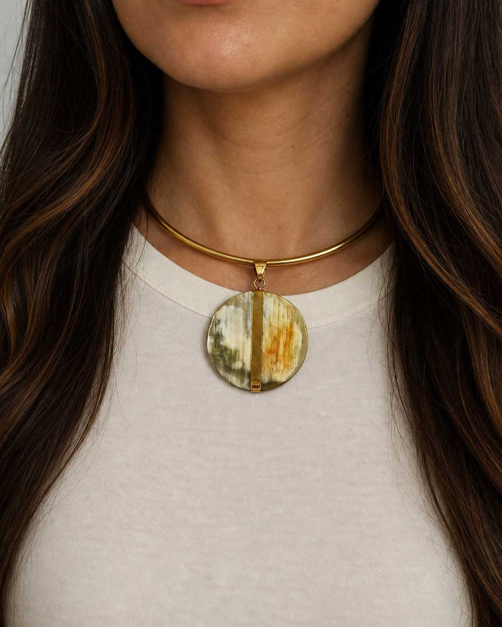Open Brass Collar with Split Horn & Bone Disc