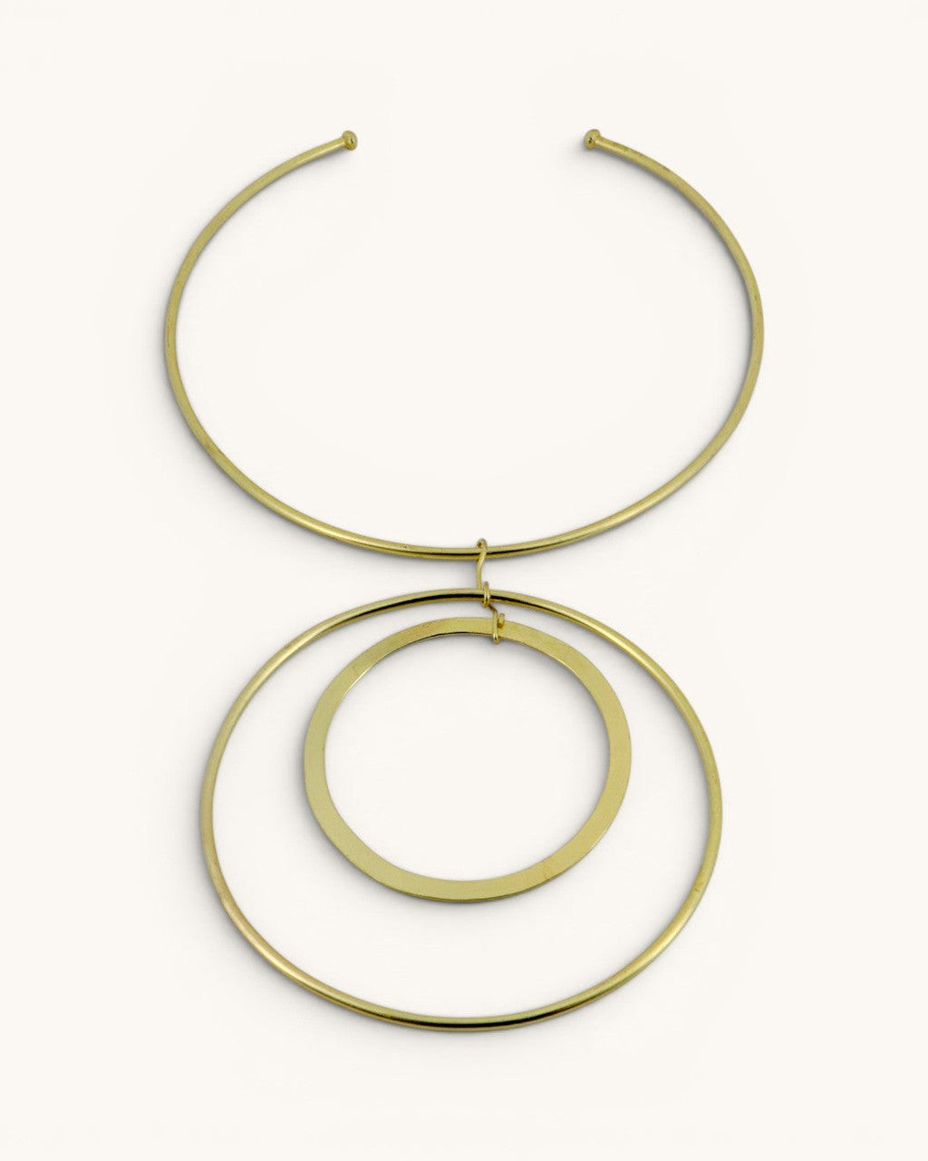 Brass Collar Necklace with Concentric Ring Pendants