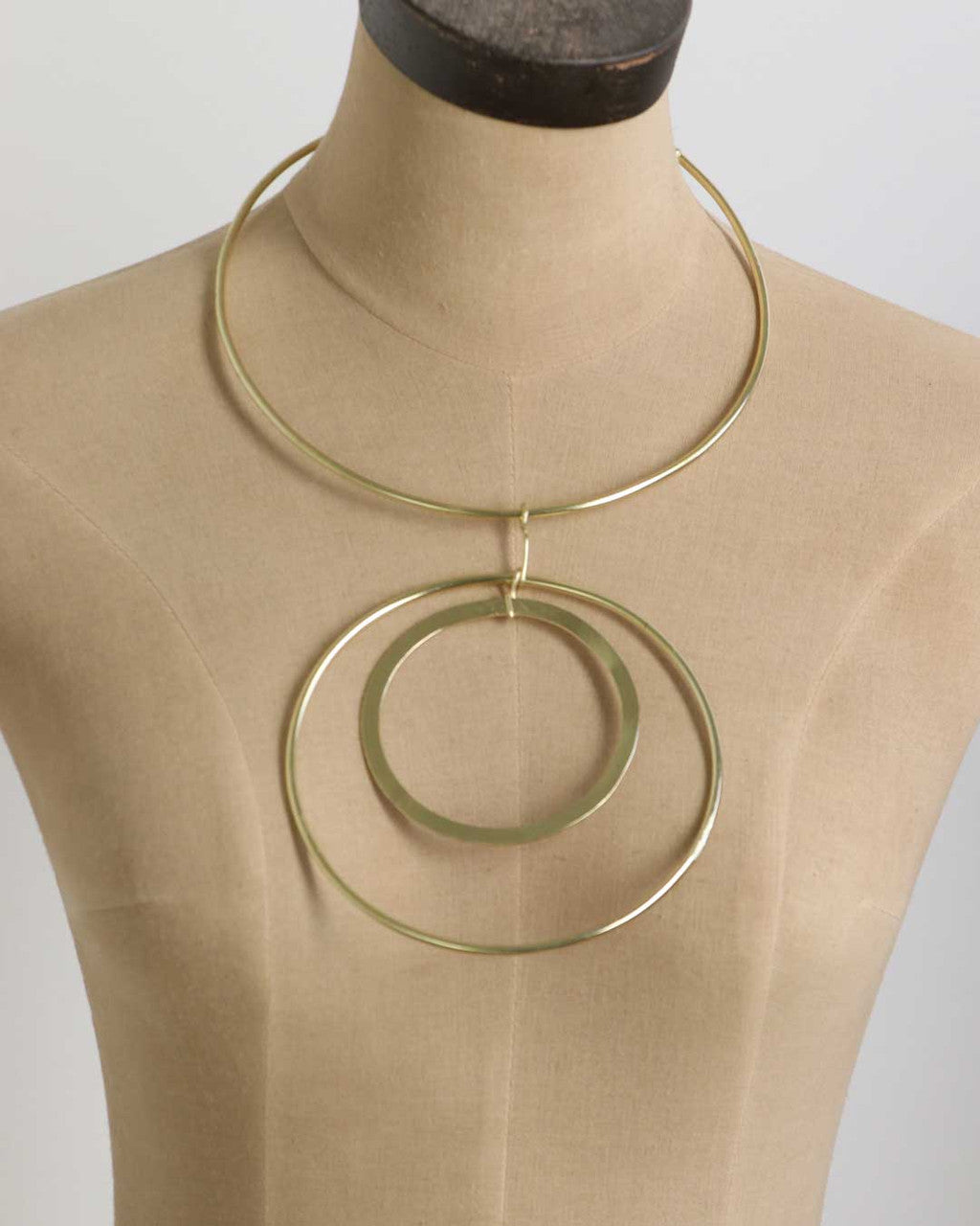 Brass Collar Necklace with Concentric Ring Pendants