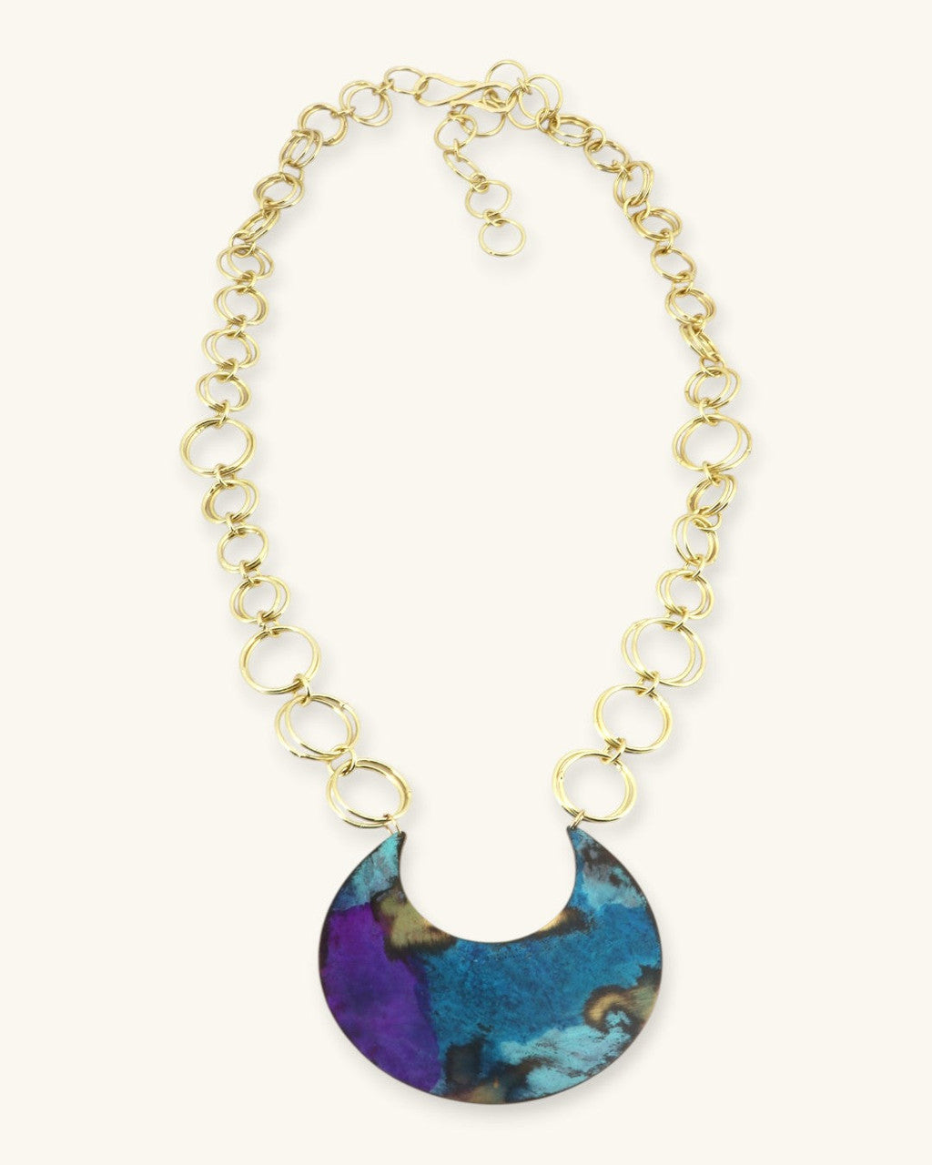 Painted Patina Crescent Pendant Necklace