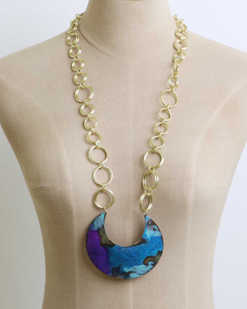 Painted Patina Crescent Pendant Necklace