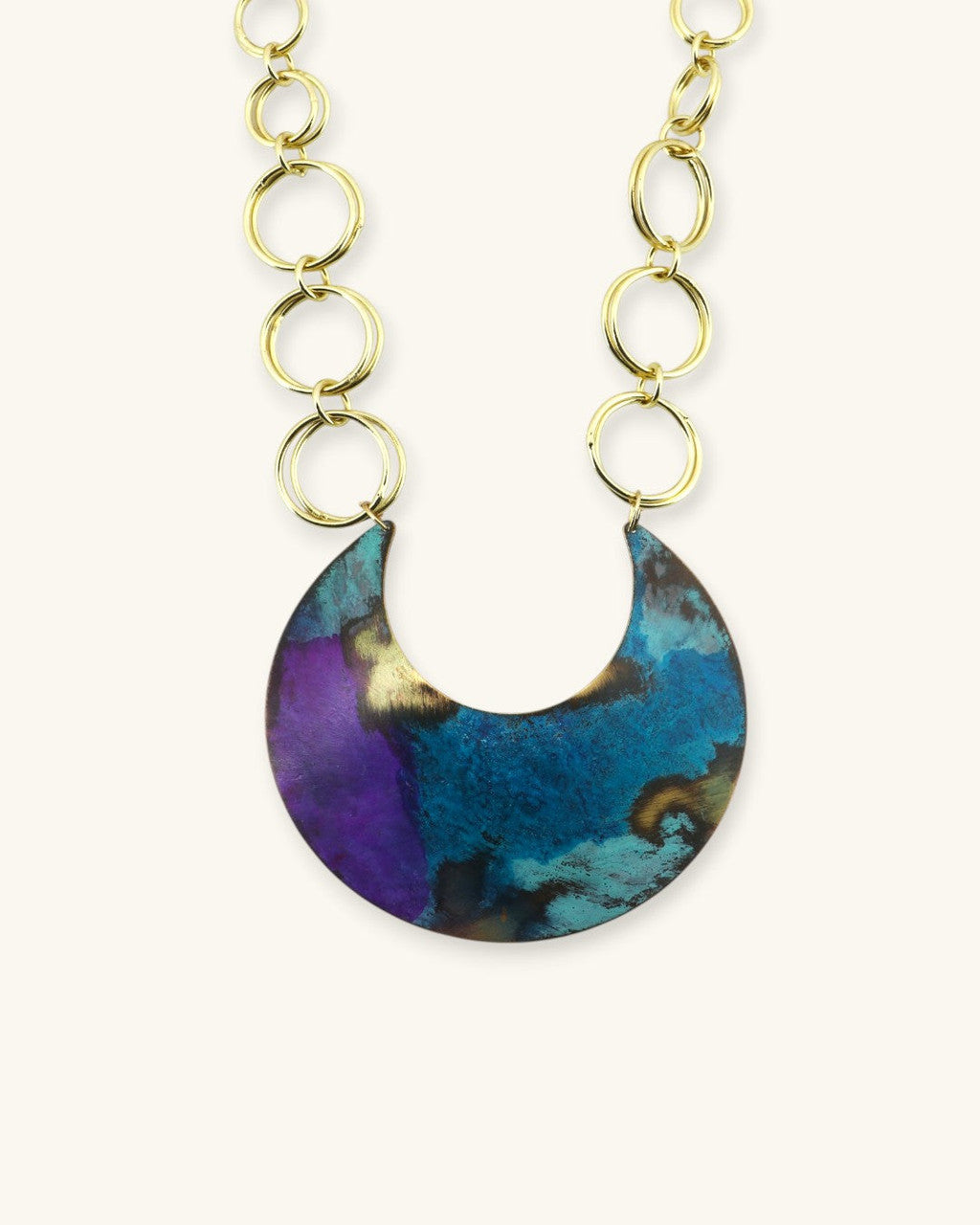 Painted Patina Crescent Pendant Necklace