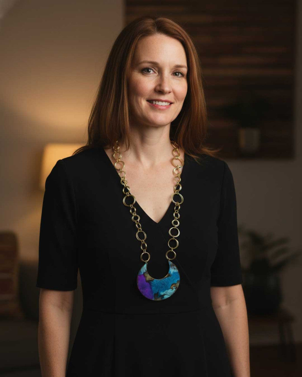 Painted Patina Crescent Pendant Necklace