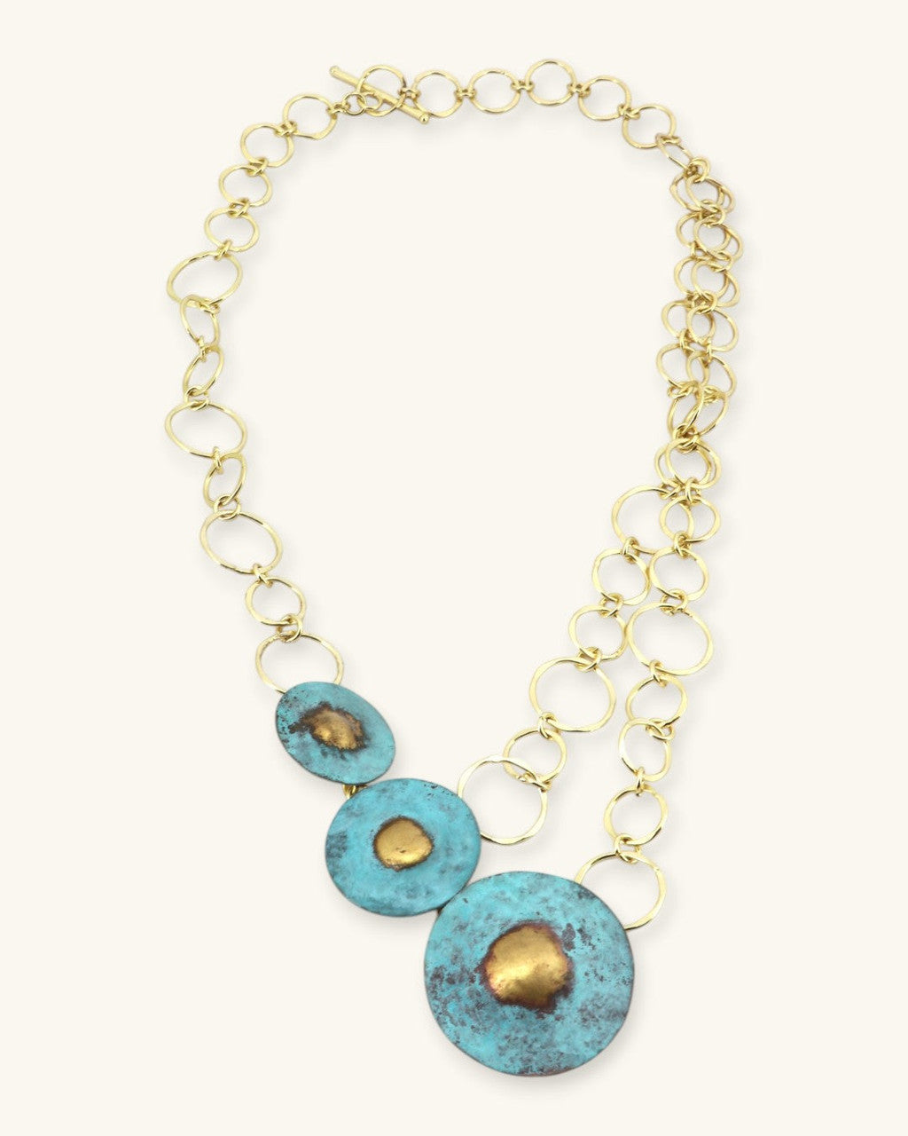 Turquoise Patina Disc Cascade Necklace