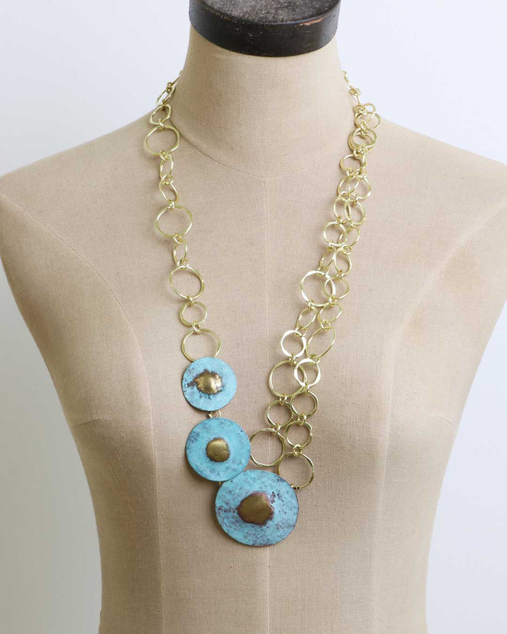 Turquoise Patina Disc Cascade Necklace