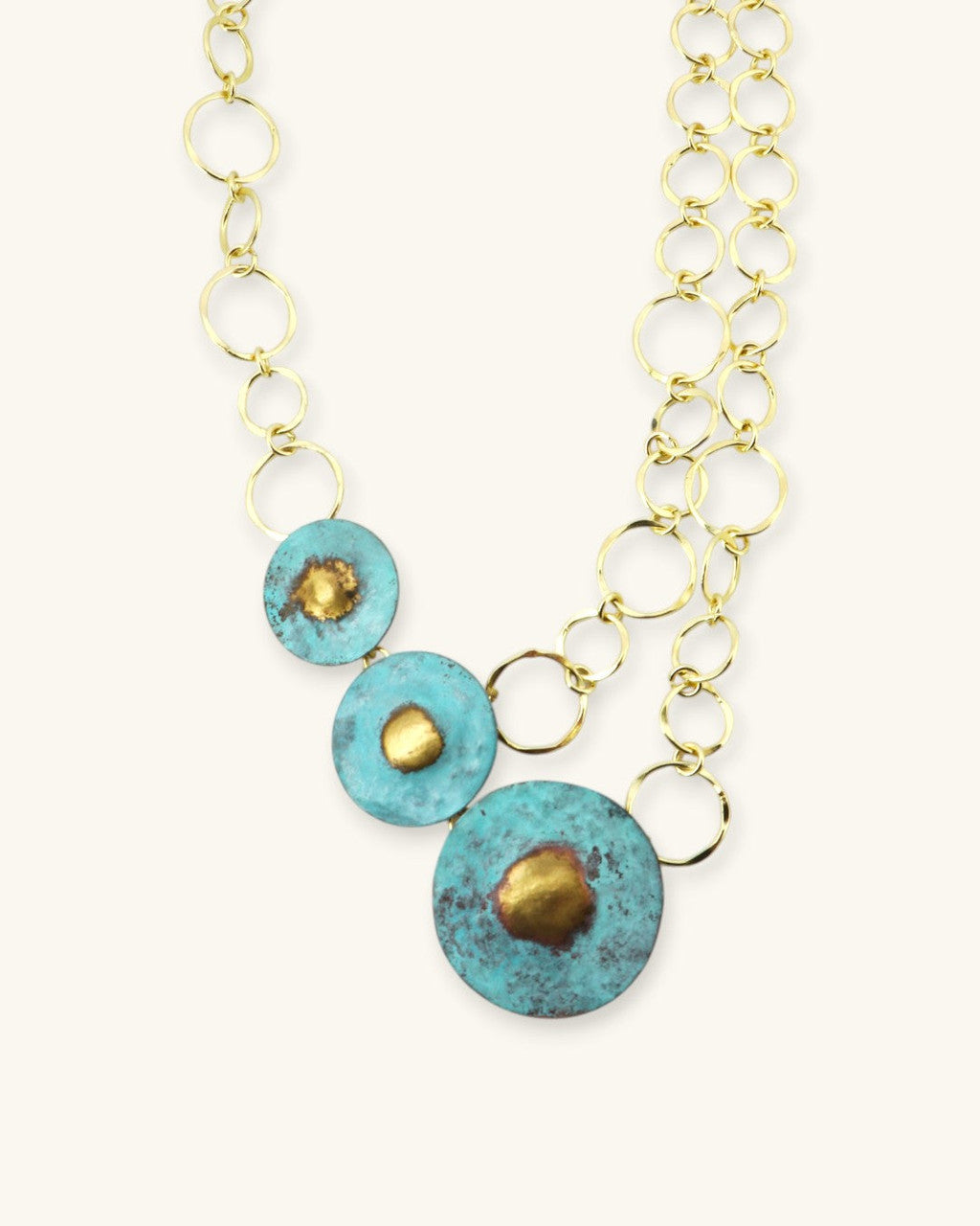 Turquoise Patina Disc Cascade Necklace